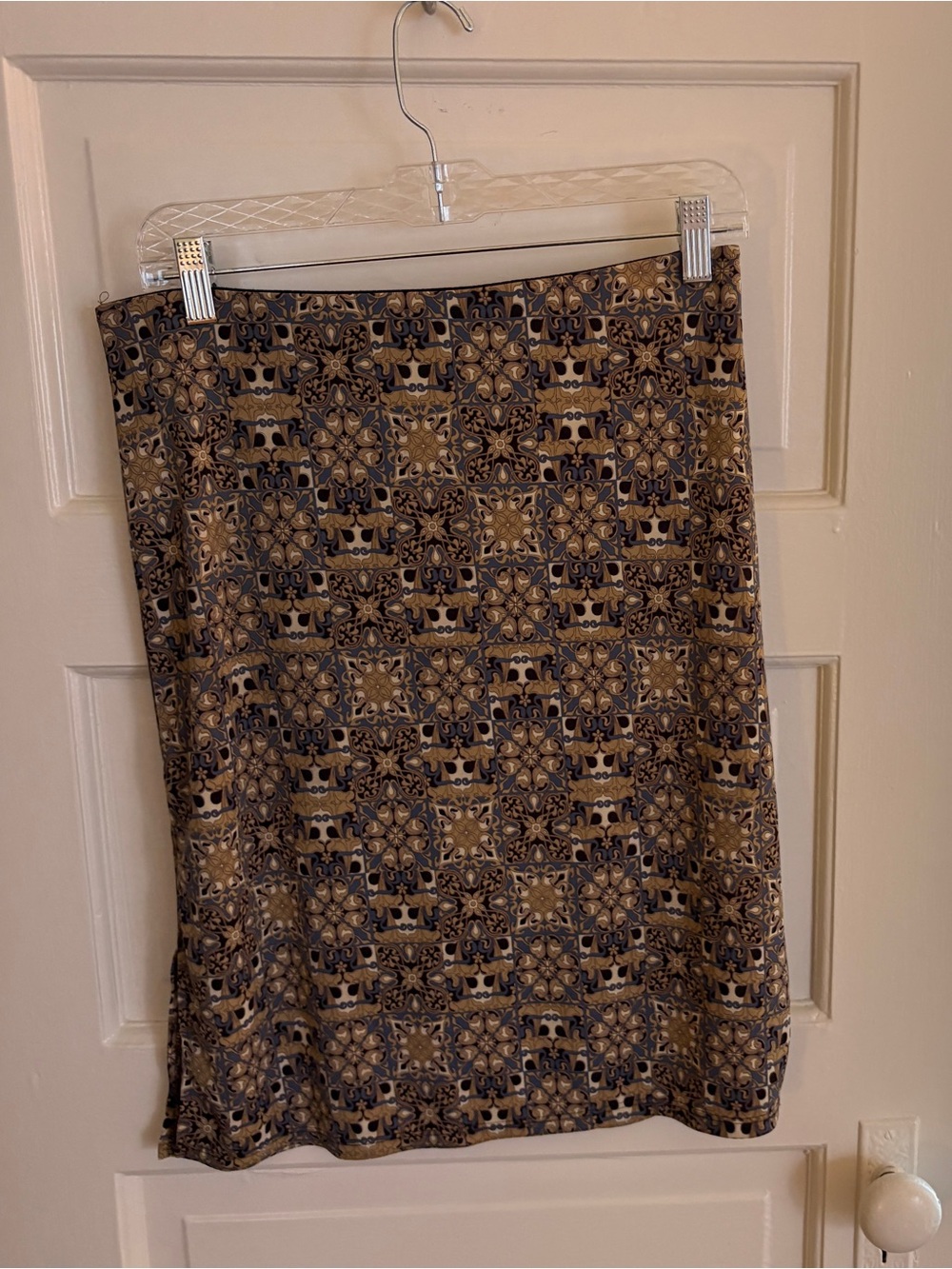 Studio M Brown and Navy Geometric Pencil Skirt
